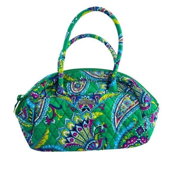 Vera Bradley Paisley Print Quilted Handbag - 12" x 6" - Green & Blue - Picture 1 of 8